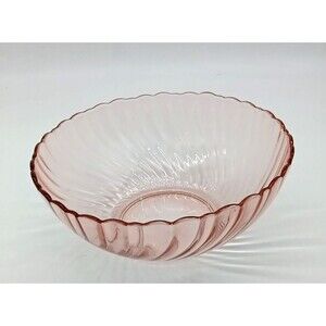 Vtg Arcoroc France Pink Rosaline Swirl 9"  Glass Serving Bowl